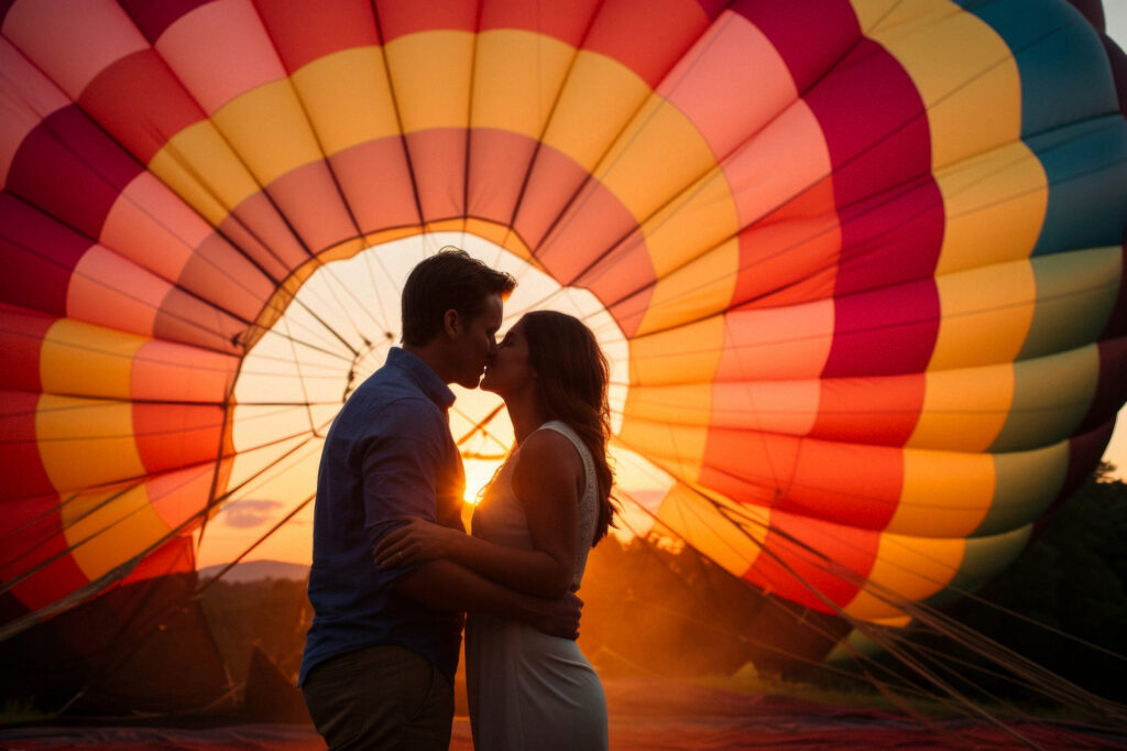 coppia innamorata all'interno di una mongolfiera