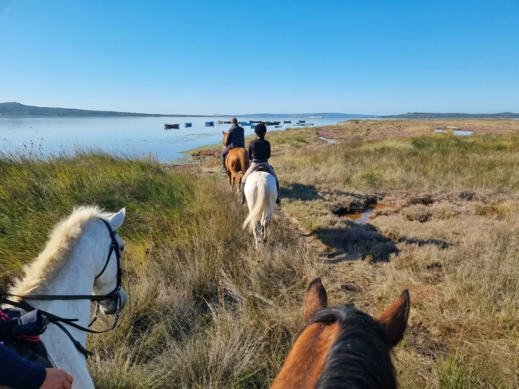 Passeggiata a cavallo nel Sulcis-Iglesiente: cavalieri lungo le saline di Sant'Antioco con vista sulla laguna